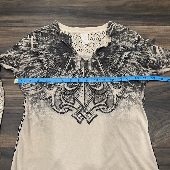 Affliction Shirt with Rhinestones and Knitted Shoulders and Arms - Picture 6 of 13